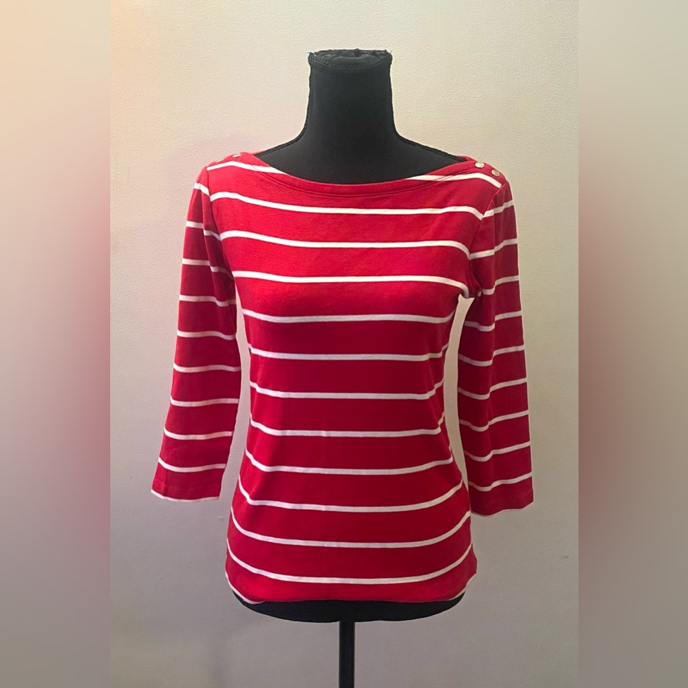 Lands' End- Red and White‎ Striped Long Sleeve Top Size XS